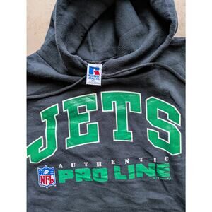New York Jets 90s RUSSELL logo Hoodie sweatshirt 2X black kelly NFL Pro Line vtg